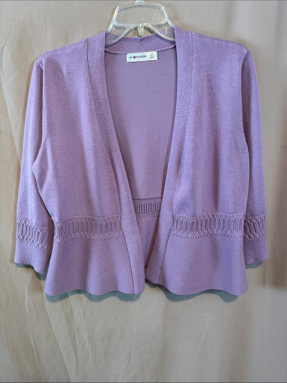 89 & Madison  Lavender Open-Front Knit Cardigan with Waist Detailing